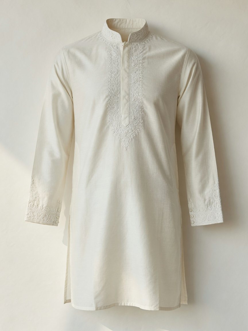 Embroidered Panjabi — Off White